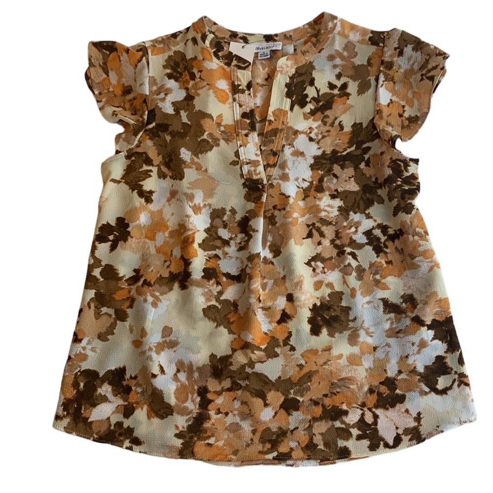 NWT Calvin Klein Floral blouse with flutter Sleeves - Picture 1 of 10